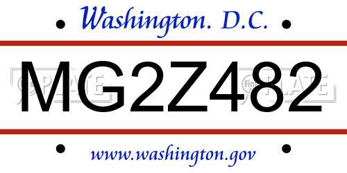 MG2Z482 District Of Columbia License Plate