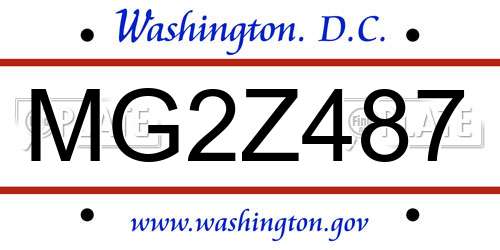 MG2Z487 District Of Columbia License Plate