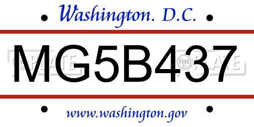 MG5B437 District Of Columbia License Plate