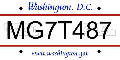 MG7T487 District Of Columbia License Plate
