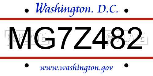 MG7Z482 District Of Columbia License Plate