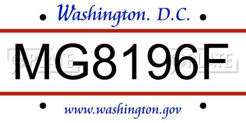 MG8196F District Of Columbia License Plate