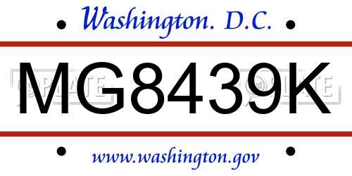 MG8439K District Of Columbia License Plate
