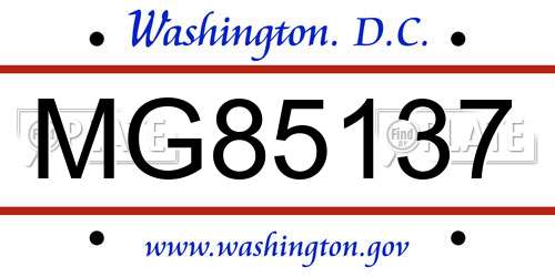MG85137 District Of Columbia License Plate