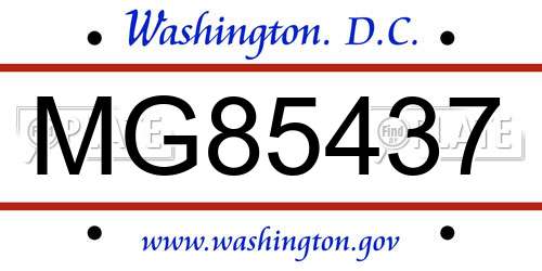 MG85437 District Of Columbia License Plate