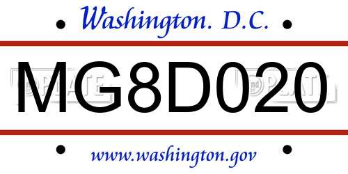 MG8D020 District Of Columbia License Plate