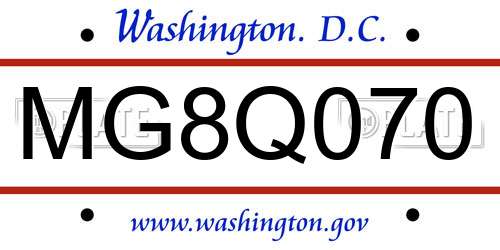 MG8Q070 District Of Columbia License Plate