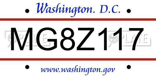 MG8Z117 District Of Columbia License Plate