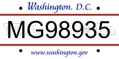 MG98935 District Of Columbia License Plate