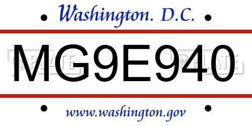 MG9E940 District Of Columbia License Plate