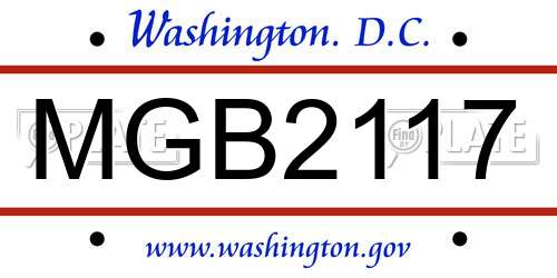 MGB2117 District Of Columbia License Plate