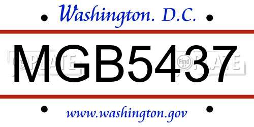 MGB5437 District Of Columbia License Plate