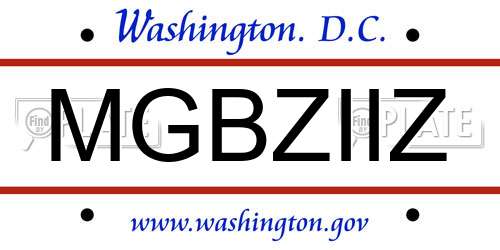 MGBZIIZ District Of Columbia License Plate