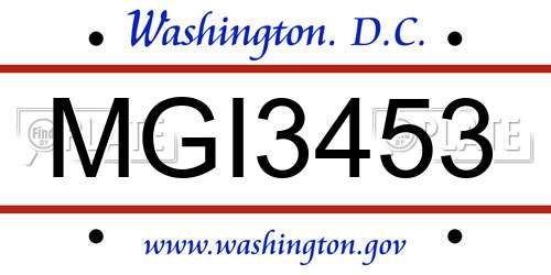 MGI3453 District Of Columbia License Plate
