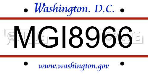 MGI8966 District Of Columbia License Plate