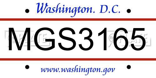 MGS3165 District Of Columbia License Plate
