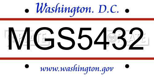 MGS5432 District Of Columbia License Plate
