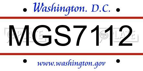 MGS7112 District Of Columbia License Plate