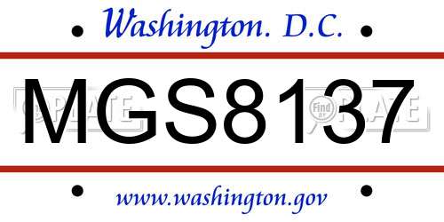 MGS8137 District Of Columbia License Plate