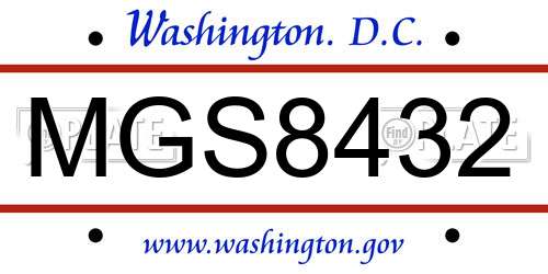 MGS8432 District Of Columbia License Plate