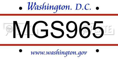 MGS965 District Of Columbia License Plate