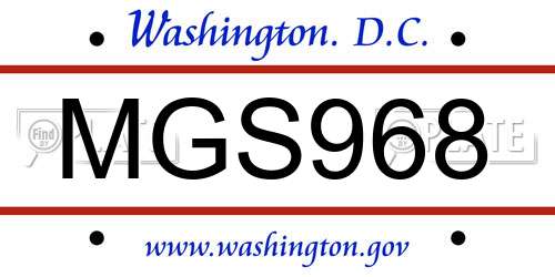 MGS968 District Of Columbia License Plate
