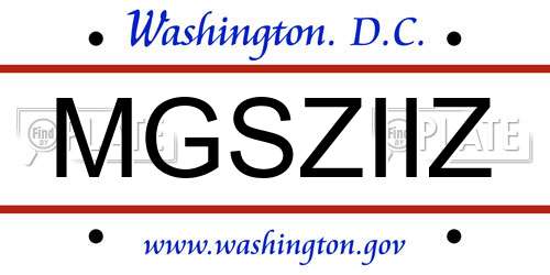 MGSZIIZ District Of Columbia License Plate