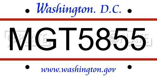 MGT5855 District Of Columbia License Plate