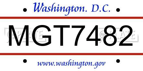 MGT7482 District Of Columbia License Plate