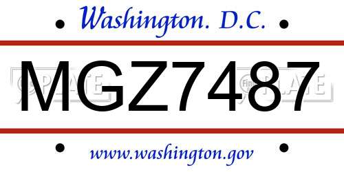 MGZ7487 District Of Columbia License Plate