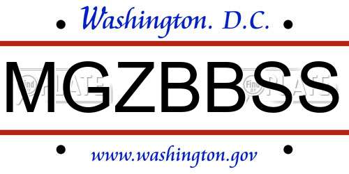 MGZBBSS District Of Columbia License Plate