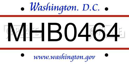MHB0464 District Of Columbia License Plate