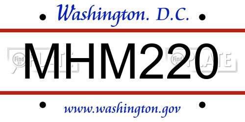 MHM220 District Of Columbia License Plate