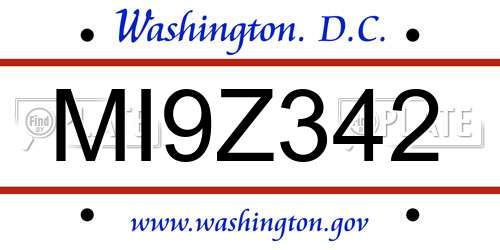 MI9Z342 District Of Columbia License Plate