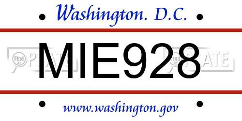 MIE928 District Of Columbia License Plate
