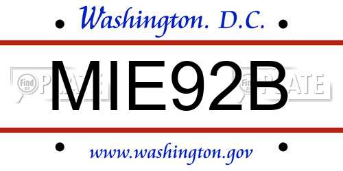 MIE92B District Of Columbia License Plate