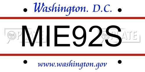 MIE92S District Of Columbia License Plate
