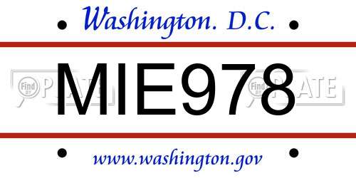 MIE978 District Of Columbia License Plate