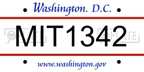 MIT1342 District Of Columbia License Plate