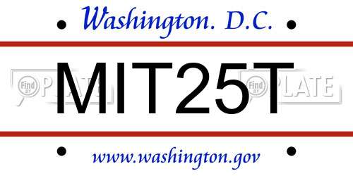 MIT25T District Of Columbia License Plate