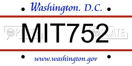 MIT752 District Of Columbia License Plate