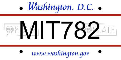 MIT782 District Of Columbia License Plate