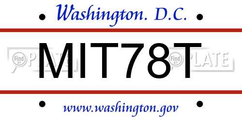 MIT78T District Of Columbia License Plate