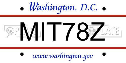 MIT78Z District Of Columbia License Plate
