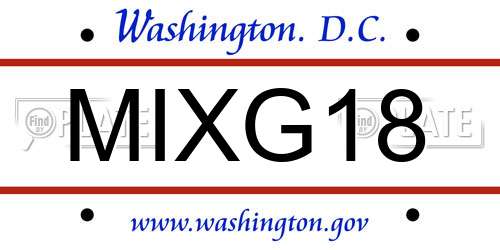 MIXG18 District Of Columbia License Plate