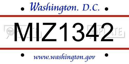 MIZ1342 District Of Columbia License Plate