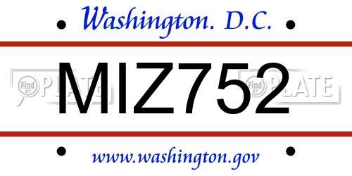 MIZ752 District Of Columbia License Plate
