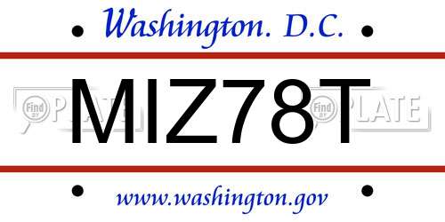 MIZ78T District Of Columbia License Plate