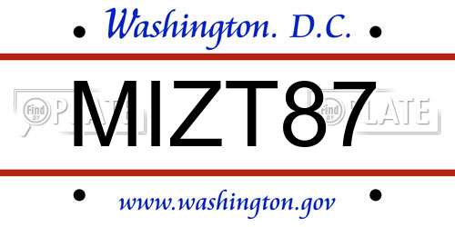 MIZT87 District Of Columbia License Plate