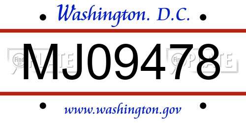 MJ09478 District Of Columbia License Plate